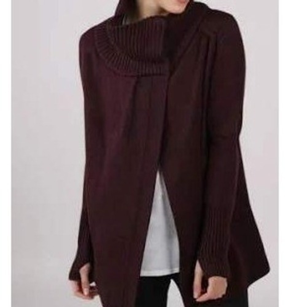 Lululemon 100% Merino Wool Karmic Cocoon Sweater Wrap Burgundy Thick Knit Size 8